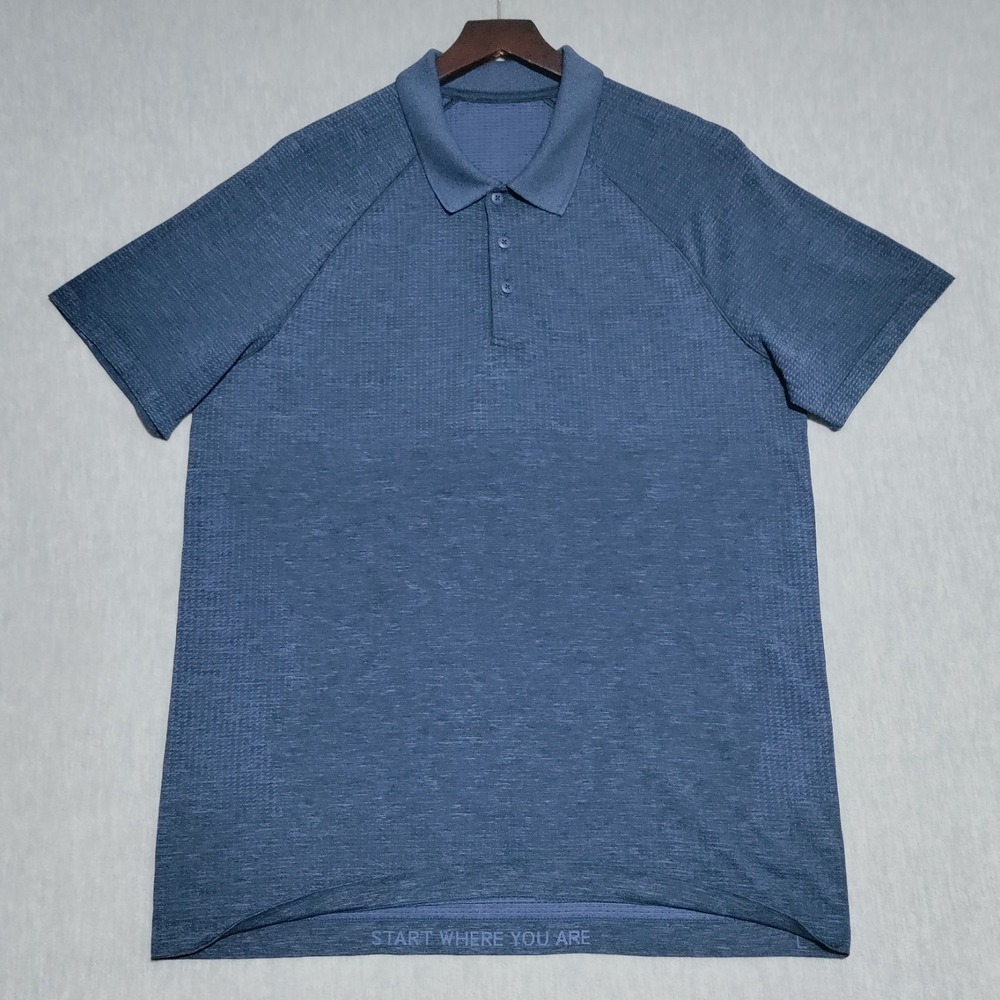 Lululemon Metal Vent Tech Golf Polo Shirt Mens Large Short Sleeve Blue Heather - Picture 2 of 11
